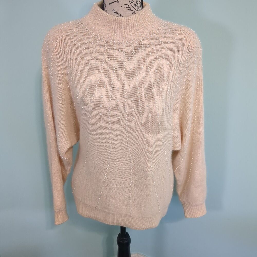 Premier Angora Rabbit Hair Silk Lambswool Sweater beaded small light pink